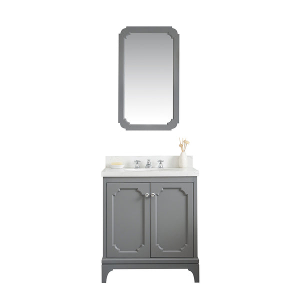 Water Creation Queen 30" Inch Single Sink Quartz Carrara Vanity with Matching Mirror - Luxe Bathroom Vanities