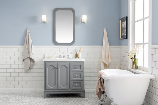 Water Creation Queen 36" Inch Single Sink Quartz Carrara Vanity with Lavatory Faucet - Luxe Bathroom Vanities