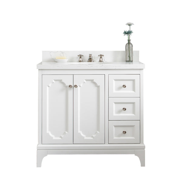 Water Creation Queen 36" Inch Single Sink Quartz Carrara Vanity - Luxe Bathroom Vanities
