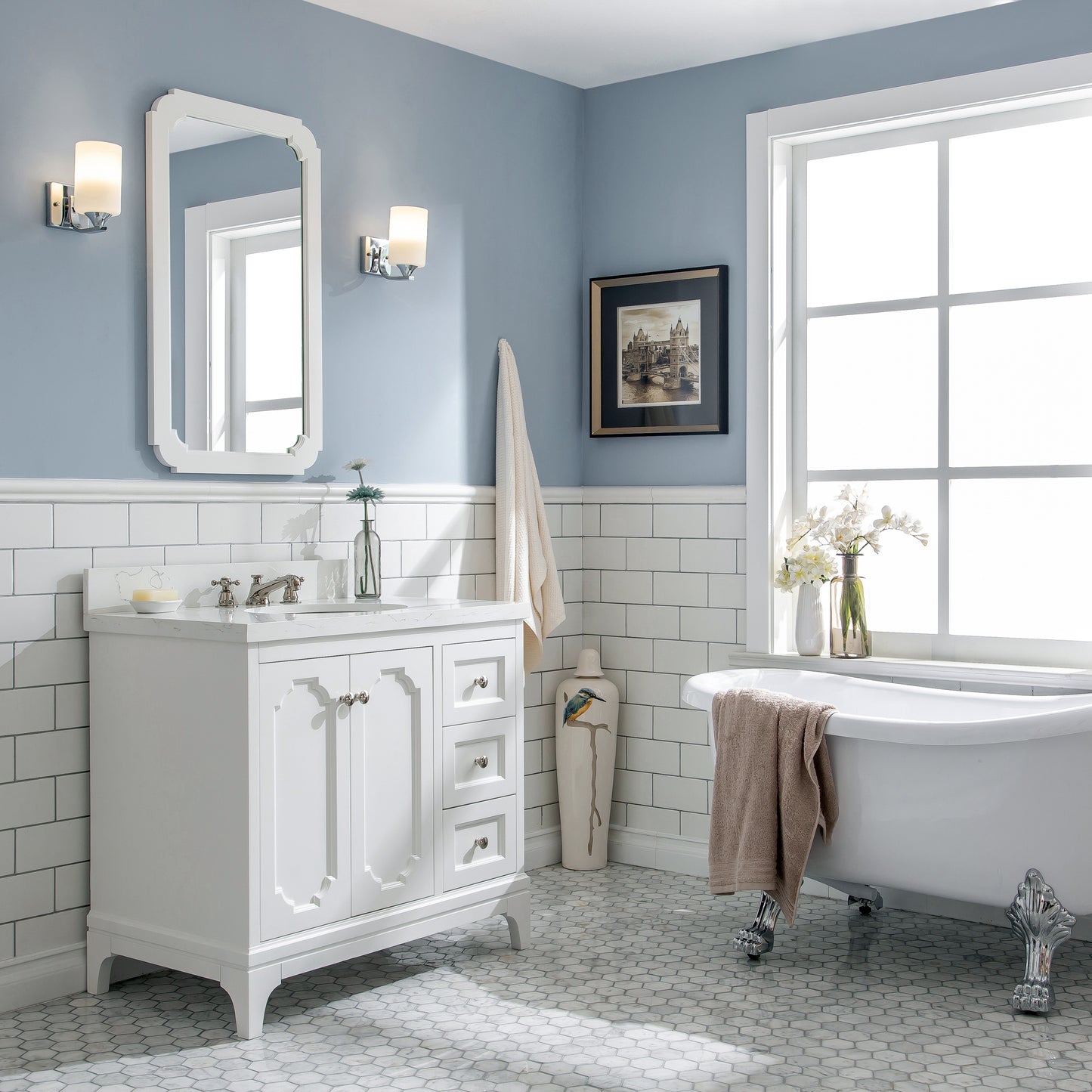 Water Creation Queen 36" Inch Single Sink Quartz Carrara Vanity - Luxe Bathroom Vanities