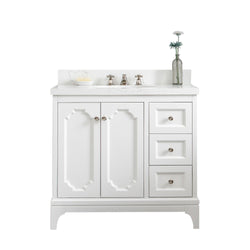 Water Creation Queen 36" Inch Single Sink Quartz Carrara Vanity with Lavatory Faucet - Luxe Bathroom Vanities