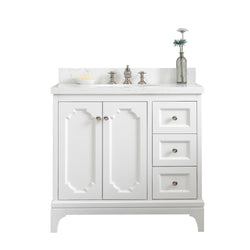 Water Creation Queen 36" Inch Single Sink Quartz Carrara Vanity with Lavatory Faucet - Luxe Bathroom Vanities