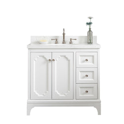 Water Creation Queen 36" Inch Single Sink Quartz Carrara Vanity with Lavatory Faucet - Luxe Bathroom Vanities