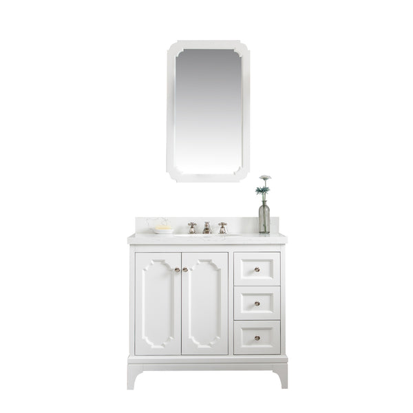 Water Creation Queen 36" Inch Single Sink Quartz Carrara Vanity with Matching Mirror - Luxe Bathroom Vanities