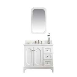 Water Creation Queen 36" Inch Single Sink Quartz Carrara Vanity with Matching Mirror and Lavatory Faucet - Luxe Bathroom Vanities