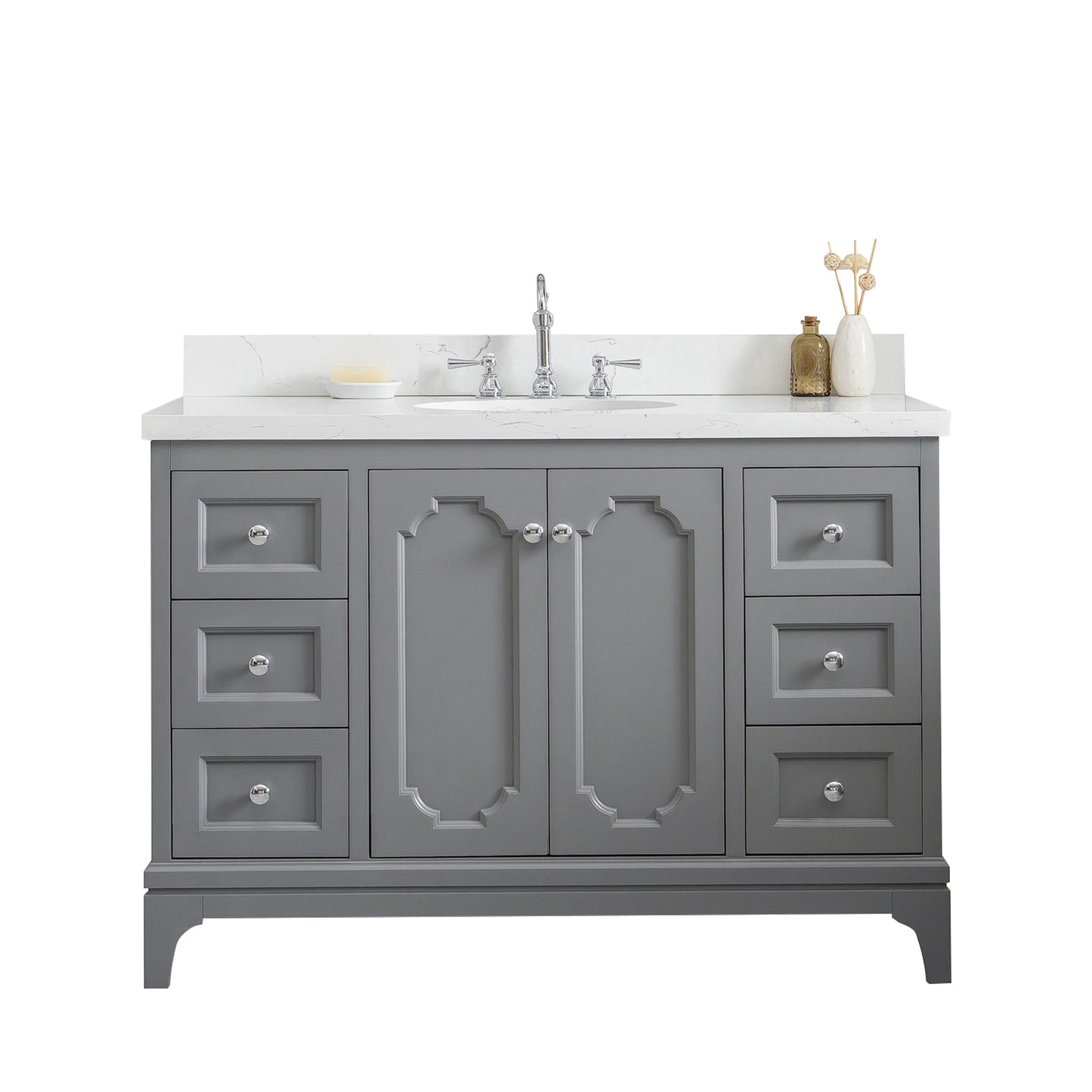 Water Creation Queen 48" Inch Single Sink Quartz Carrara Vanity with Lavatory Faucet - Luxe Bathroom Vanities