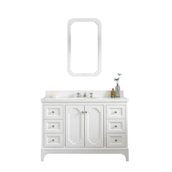 Water Creation Queen 48" Inch Single Sink Quartz Carrara Vanity with Matching Mirror - Luxe Bathroom Vanities