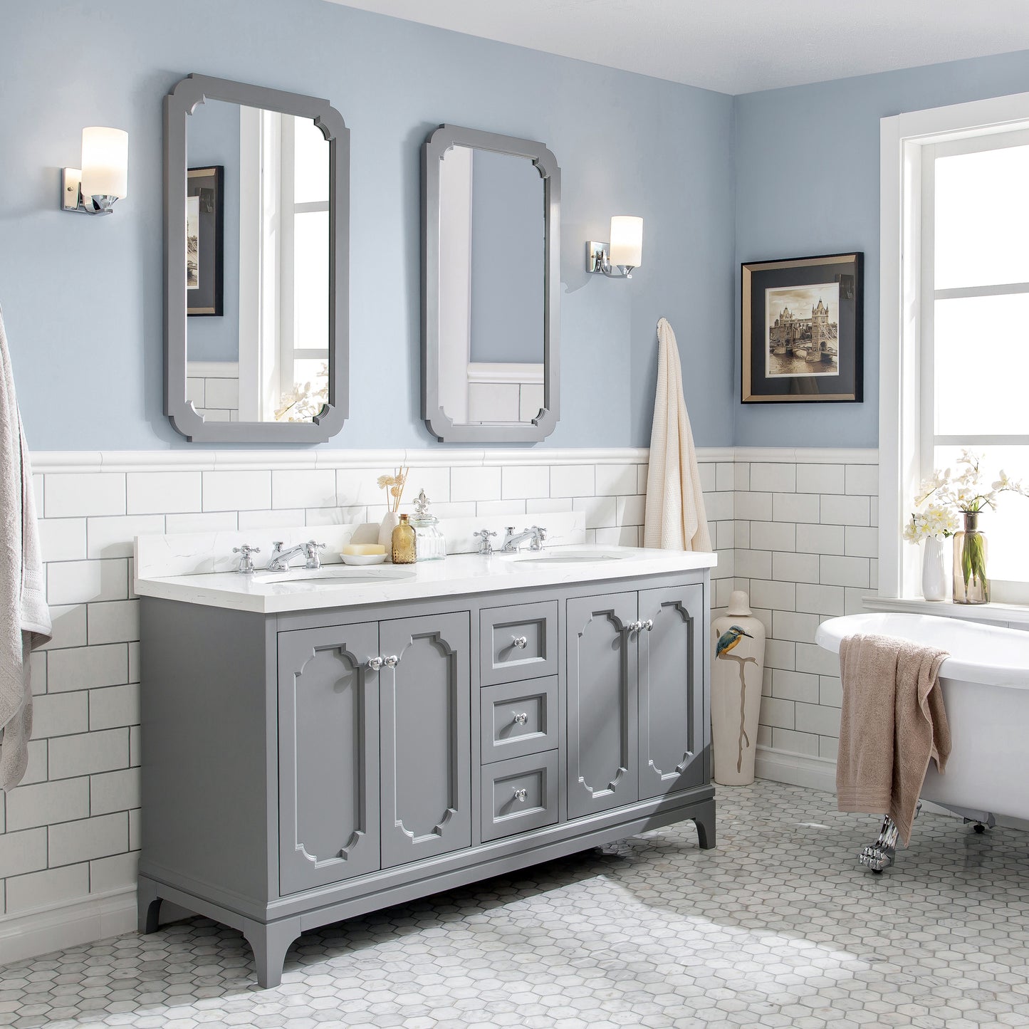 Water Creation Queen 60" Inch Double Sink Quartz Carrara Vanity - Luxe Bathroom Vanities