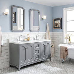 Water Creation Queen 60" Inch Double Sink Quartz Carrara Vanity with Lavatory Faucets - Luxe Bathroom Vanities