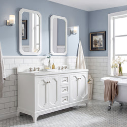 Water Creation Queen 60" Inch Double Sink Quartz Carrara Vanity with Matching Mirror - Luxe Bathroom Vanities