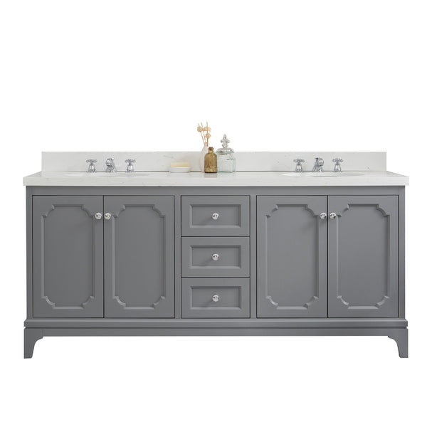 Water Creation Queen 72" Inch Double Sink Quartz Carrara Vanity - Luxe Bathroom Vanities