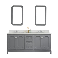 Water Creation Queen 72" Inch Double Sink Quartz Carrara Vanity with Matching Mirror and Lavatory Faucets - Luxe Bathroom Vanities