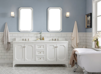 Water Creation Queen 72" Inch Double Sink Quartz Carrara Vanity with Lavatory Faucets - Luxe Bathroom Vanities