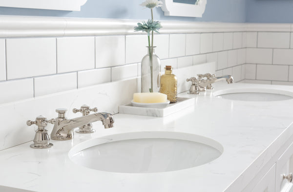 Water Creation Queen 72" Inch Double Sink Quartz Carrara Vanity with Lavatory Faucets - Luxe Bathroom Vanities