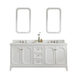 Water Creation Queen 72" Inch Double Sink Quartz Carrara Vanity with Matching Mirror and Lavatory Faucets - Luxe Bathroom Vanities