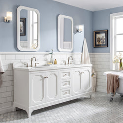 Water Creation Queen 72" Inch Double Sink Quartz Carrara Vanity with Matching Mirror and Lavatory Faucets - Luxe Bathroom Vanities