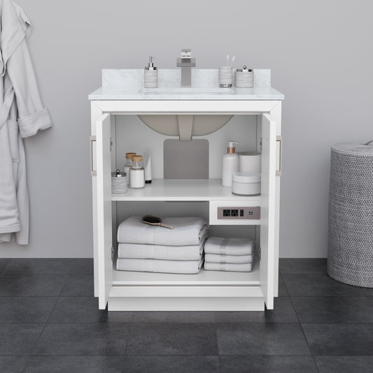 Wyndham Icon 30 Inch Single Bathroom Vanity in White, No Countertop, No Sink in Satin Bronze Trim - Luxe Bathroom Vanities