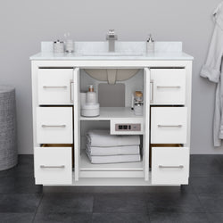 Wyndham Icon 42 Inch Single Bathroom Vanity in White, No Countertop, No Sink, Satin Bronze Trim with 34 Inch Mirror - Luxe Bathroom Vanities