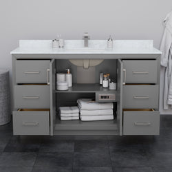 Wyndham Icon 60 Inch Single Bathroom Vanity White Cultured Marble Countertop with Undermount Square Sink and Brushed Nickel Trim - Luxe Bathroom Vanities