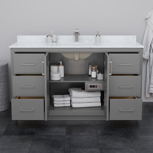 Wyndham Icon 60 Inch Single Bathroom Vanity No Countertop, No Sink in Matte Black Trim - Luxe Bathroom Vanities