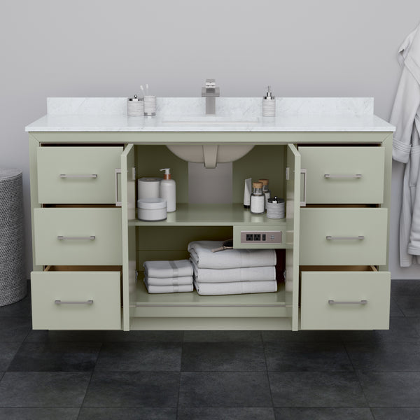 Wyndham Icon 60 Inch Single Bathroom Vanity Carrara Cultured Marble Countertop with Undermount Square Sink and Brushed Nickel Trim - Luxe Bathroom Vanities