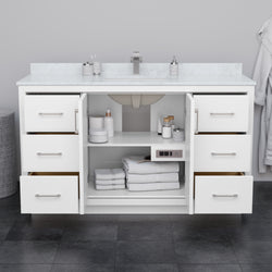 Wyndham Icon 60 Inch Single Bathroom Vanity Carrara Cultured Marble Countertop with Undermount Square Sink and Brushed Nickel Trim - Luxe Bathroom Vanities