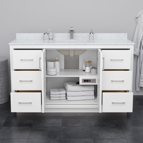 Wyndham Icon 60 Inch Single Bathroom Vanity in White No Countertop, No Sink with Satin Bronze Trim - Luxe Bathroom Vanities