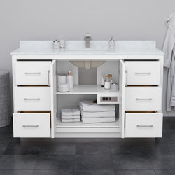 Wyndham Icon 60 Inch Single Bathroom Vanity in White with White Cultured Marble Countertop, Undermount Square Sink and Satin Bronze Trim - Luxe Bathroom Vanities