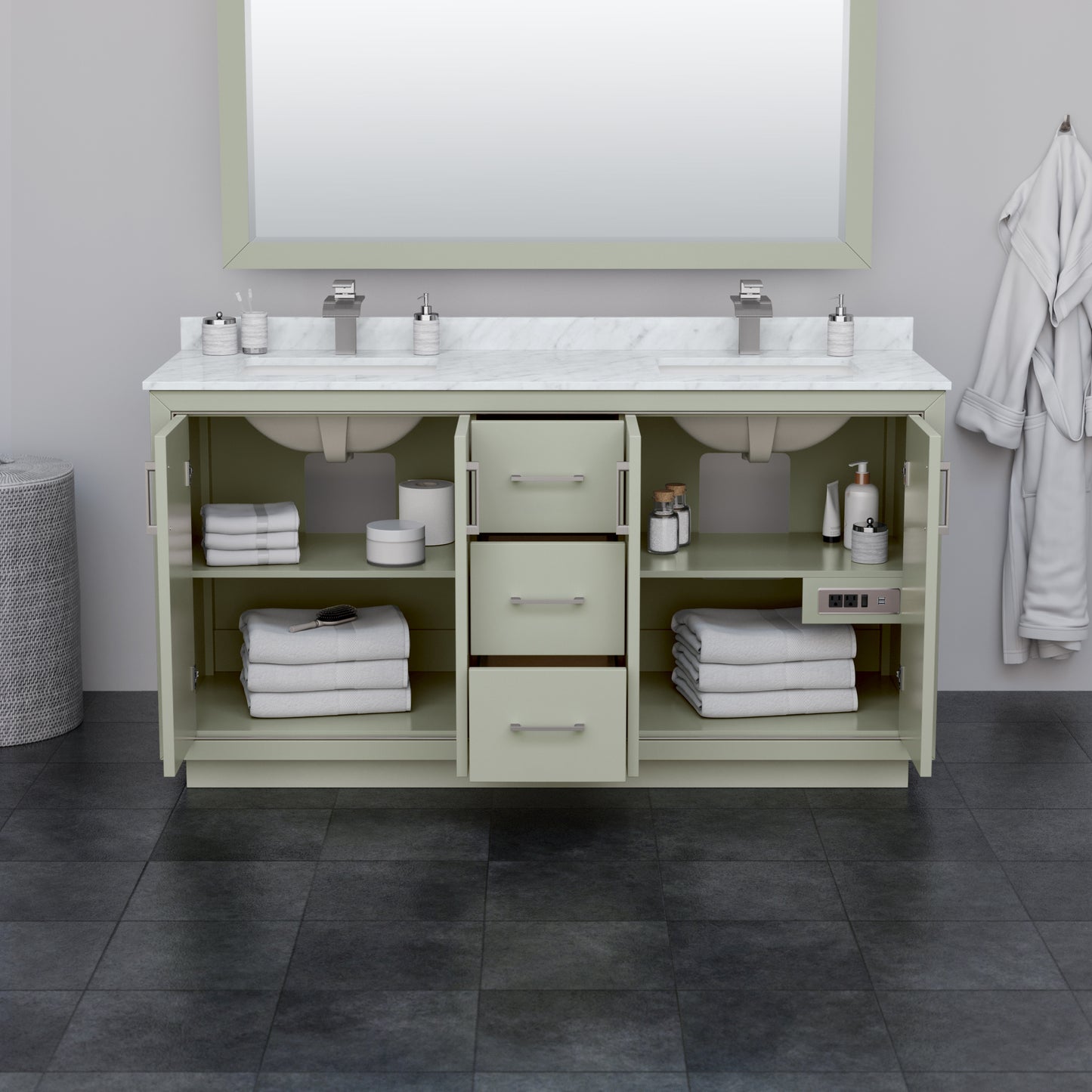 Wyndham Icon 66 Inch Double Bathroom Vanity  No Countertop, No Sink in Brushed Nickel Trim - Luxe Bathroom Vanities