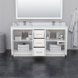 Wyndham Icon 66 Inch Double Bathroom Vanity White Carrara Marble Countertop with Undermount Square Sinks in Matte Black Trim - Luxe Bathroom Vanities