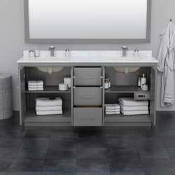 Wyndham Icon 72 Inch Double Bathroom Vanity Carrara Cultured Marble Countertop with Undermount Square Sinks and Matte Black Trim - Luxe Bathroom Vanities