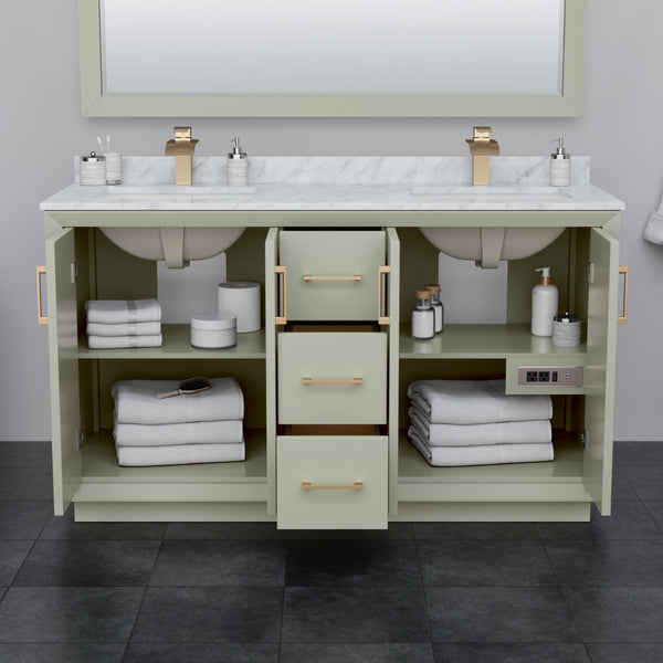Wyndham Strada 60 Inch Double Bathroom Vanity White Carrara Marble Countertop Undermount Square Sink - Luxe Bathroom Vanities
