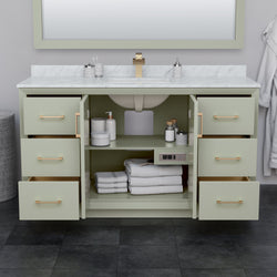 Wyndham Strada 60 Inch Single Bathroom Vanity White Carrara Marble Countertop Undermount Square Sink 58 Inch Mirror - Luxe Bathroom Vanities