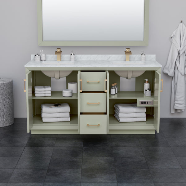 Wyndham Strada 66 Inch Double Bathroom Vanity White Carrara Marble Countertop Undermount Square Sink - Luxe Bathroom Vanities
