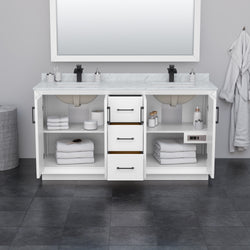 Wyndham Strada 66 Inch Double Bathroom Vanity White Carrara Marble Countertop Undermount Square Sink - Luxe Bathroom Vanities