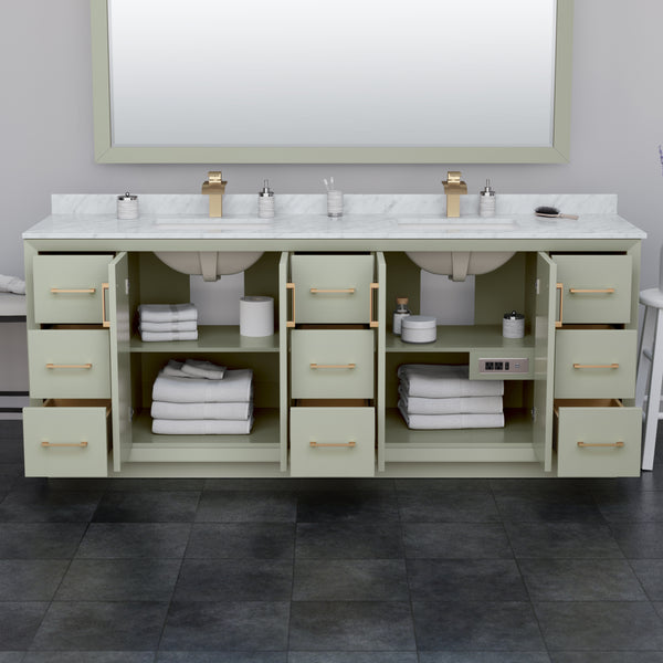 Wyndham Strada 84 Inch Double Bathroom Vanity White Carrara Marble Countertop Undermount Square Sink - Luxe Bathroom Vanities