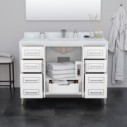 Wyndham Marlena 48 Inch Single Bathroom Vanity with White Carrara Marble Countertop and Sink - Luxe Bathroom Vanities