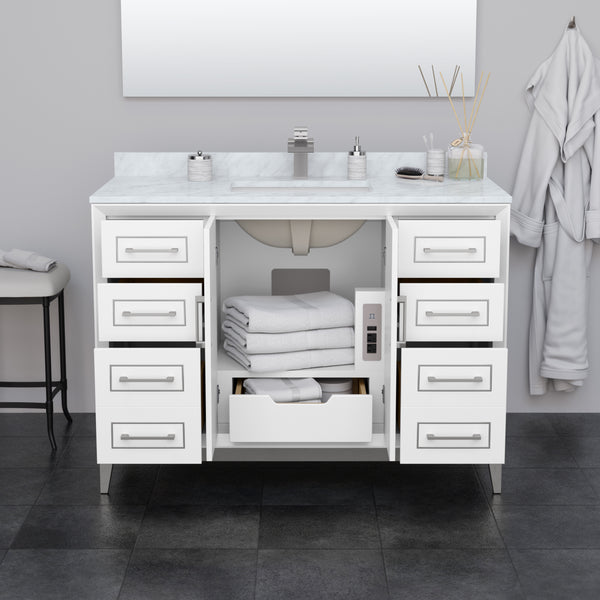 Wyndham Marlena 48 Inch Single Bathroom Vanity with White Carrara Marble Countertop and Sink - Luxe Bathroom Vanities