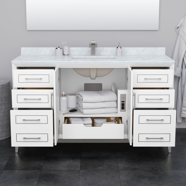 Wyndham Marlena 60 Inch Single Bathroom Vanity with White Carrara Marble Countertop and Sink - Luxe Bathroom Vanities