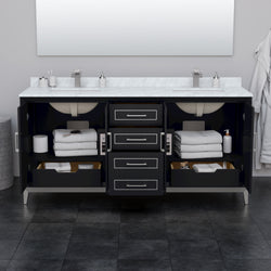 Wyndham Marlena 72 Inch Double Bathroom Vanity with White Carrara Marble Countertop and Sink - Luxe Bathroom Vanities