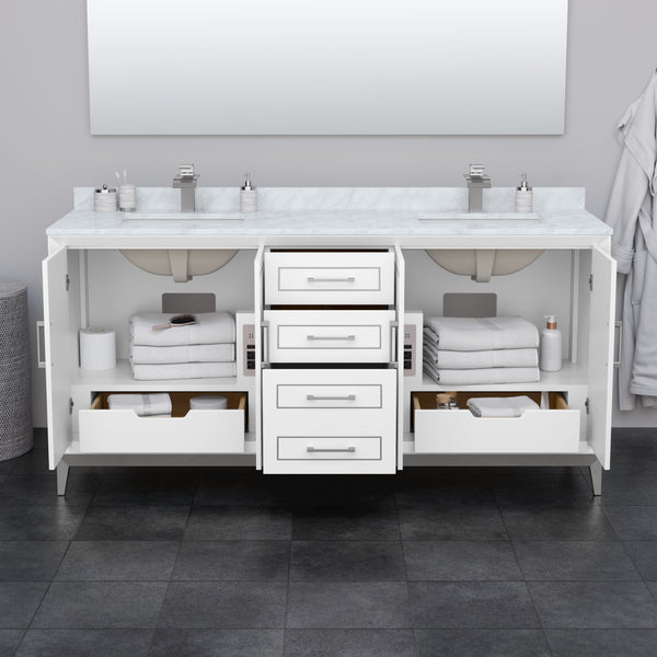 Wyndham Marlena 72 Inch Double Bathroom Vanity with White Carrara Marble Countertop and Sink - Luxe Bathroom Vanities