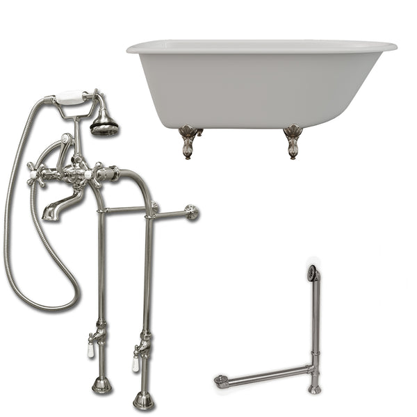 Cambridge Plumbing 55" X 30" Cast-Iron Rolled Rim Clawfoot Tub Package with no Faucet Drillings - Luxe Bathroom Vanities