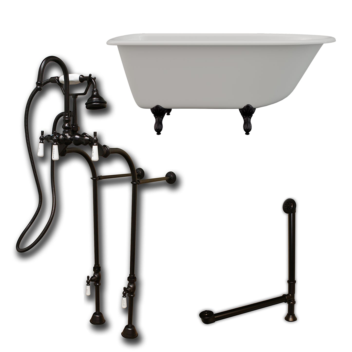 Cambridge Plumbing 55" X 30" Cast-Iron Rolled Rim Clawfoot Tub Package with no Faucet Drillings - Luxe Bathroom Vanities