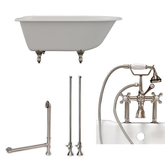 Cambridge Plumbing 55" X 30" Cast-Iron Rolled Rim Clawfoot Tub Package with 7" Deck Mount Faucet Drillings - Luxe Bathroom Vanities