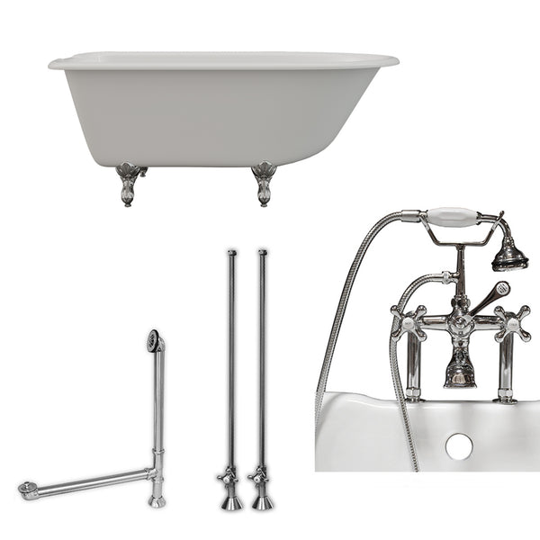 Cambridge Plumbing 55" X 30" Cast-Iron Rolled Rim Clawfoot Tub Package with 7" Deck Mount Faucet Drillings - Luxe Bathroom Vanities