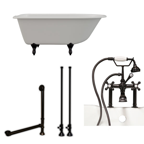 Cambridge Plumbing 55" X 30" Cast-Iron Rolled Rim Clawfoot Tub Package with 7" Deck Mount Faucet Drillings - Luxe Bathroom Vanities