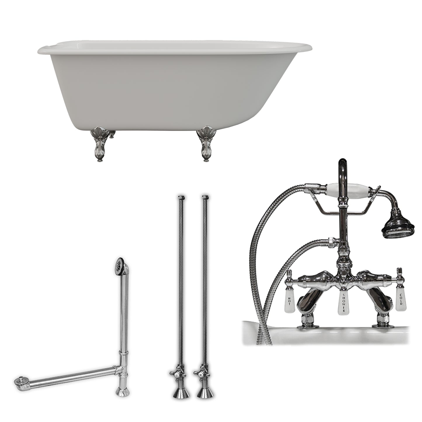 Cambridge Plumbing 55" X 30" Cast-Iron Rolled Rim Clawfoot Tub Package with 7" Deck Mount Faucet Drillings - Luxe Bathroom Vanities