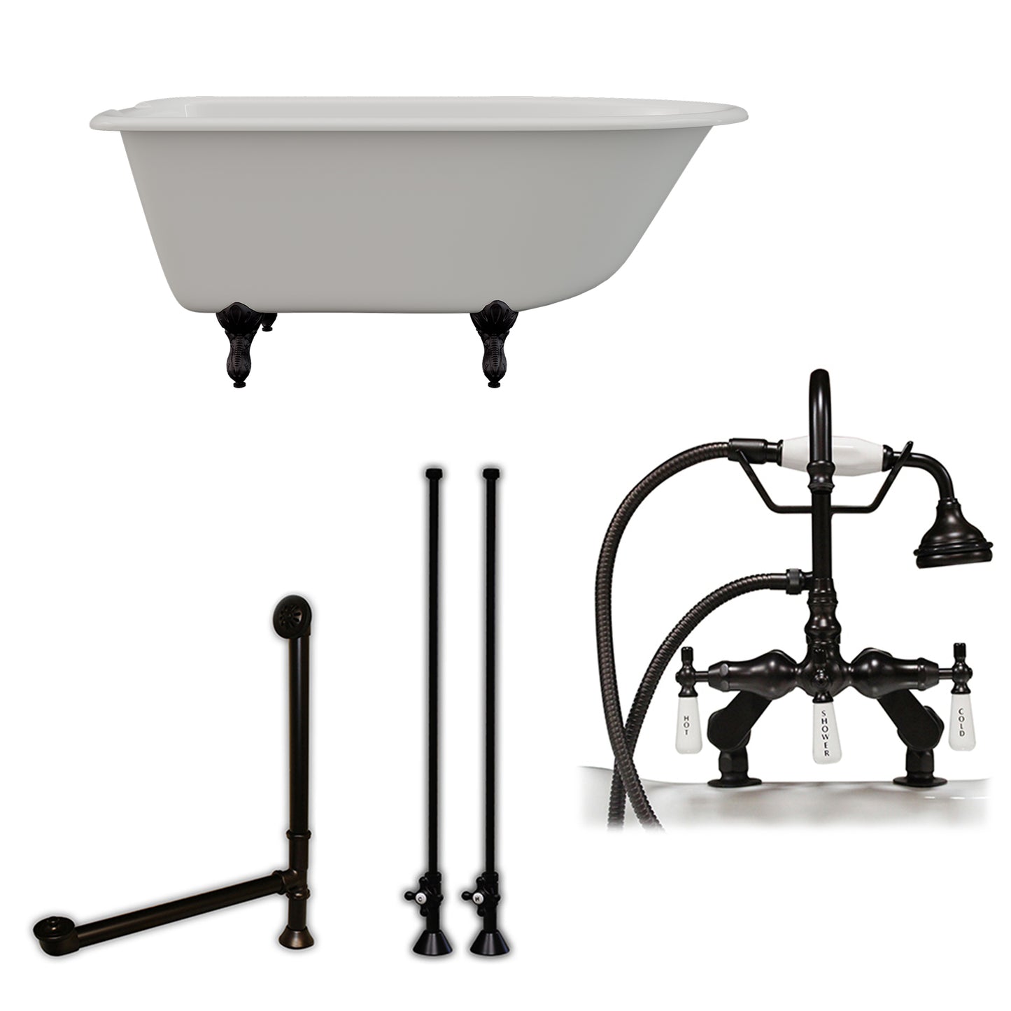 Cambridge Plumbing 55" X 30" Cast-Iron Rolled Rim Clawfoot Tub Package with 7" Deck Mount Faucet Drillings - Luxe Bathroom Vanities