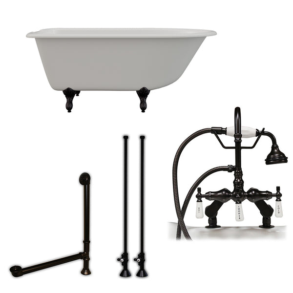 Cambridge Plumbing 55" X 30" Cast-Iron Rolled Rim Clawfoot Tub Package with 7" Deck Mount Faucet Drillings - Luxe Bathroom Vanities