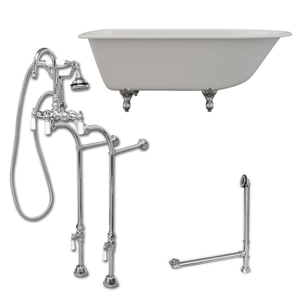 Cambridge Plumbing 61" X 30" Cast-Iron Rolled Rim Clawfoot Tub Package with no Faucet Drillings - Luxe Bathroom Vanities